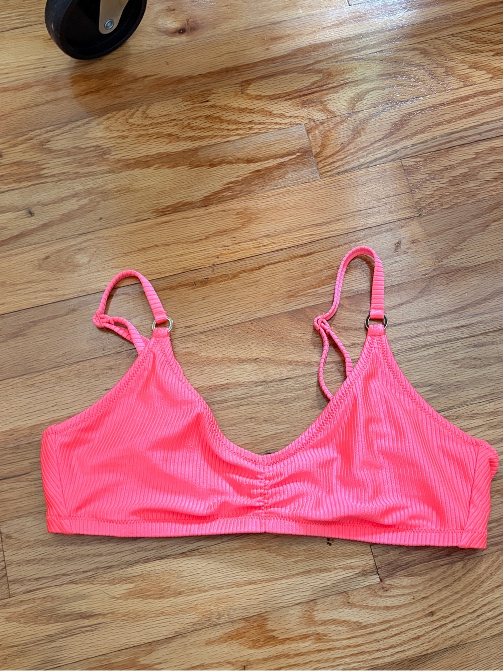 aerie scoop swim bikini top Neon Coral Gold Ribbed Large